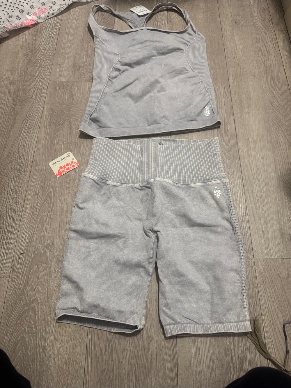FP Movement by Free People Gray Ribbed Biker Shorts and Tank Set